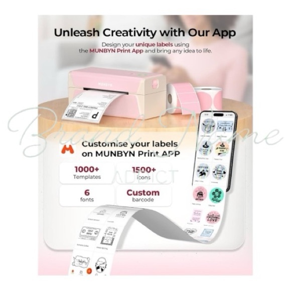 Barely Used MUNBYN Pink 300DPI, RW401AP Air-Print Wireless Wi-Fi Thermal Printer - Picture 5 of 5